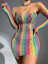 Rainbow Striped Hollow Out Bandeau Bodycon Dress & Arm Sleeves